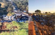 Carreta de cerveja tomba em rodovia, deixa tr&ecirc;s feridos e um morto na MS-377