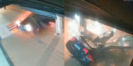C&acirc;mera registra momento de batida violenta em poste no interior do MS; v&iacute;deo