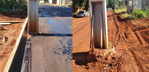 Poste é contornado por asfalto e fica 'estacionado no meio da rua' em Campo Grande