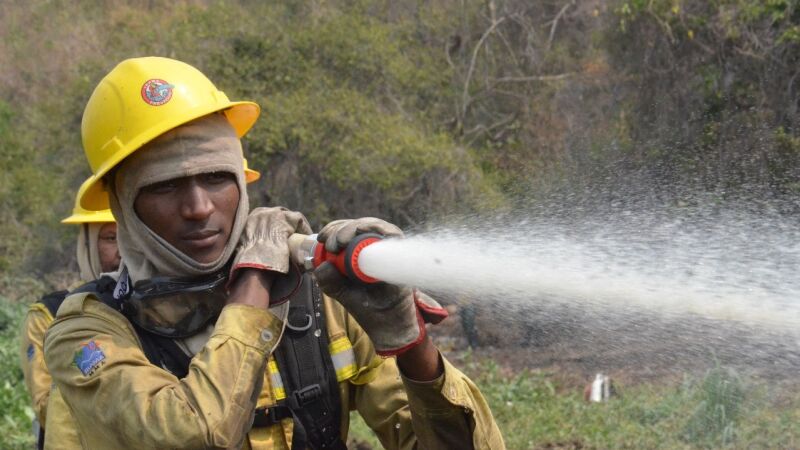 Brigadista do Prevfogo no combate a incêndio no Pantanal de MS