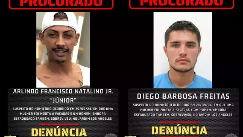 Arlindo Francisco Natalino Júnior e Diego Barbosa Freitas são procurados pela Polícia Civil. 