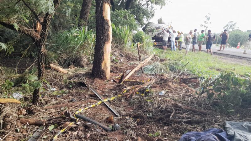 Caminhonete saiu da pista e bateu em árvore às margens da BR-163