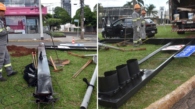 Batida arrancou sinalização semafórica na Avenida Afonso Pena