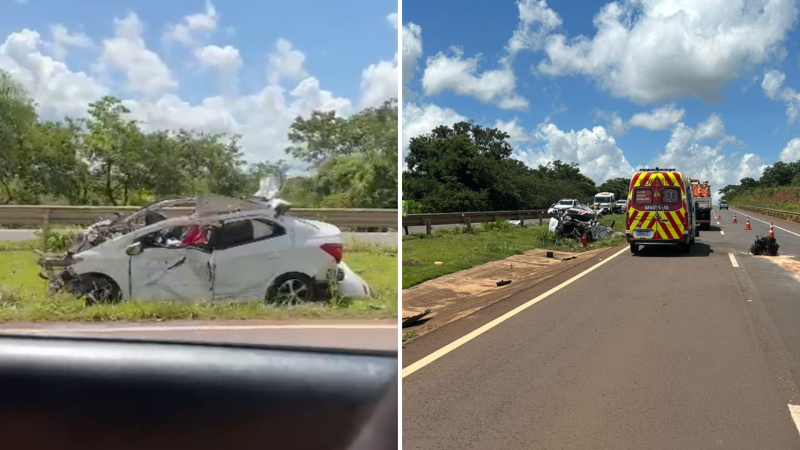 Veículo ficou completamente destruído após a batida