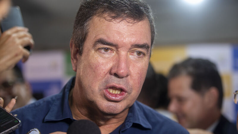 Eduardo Riedel, em coletiva de imprensa realizada na manhã desta terça-feira (31), no evento de filiação do Republicanos