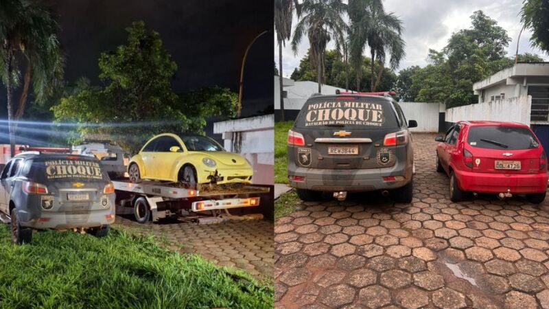 Entre itens que, segundo o Batalhão, somam um prejuízo de R$80 mil, estavam por exemplo: 01 VW New Beatle e 01 GM Celta