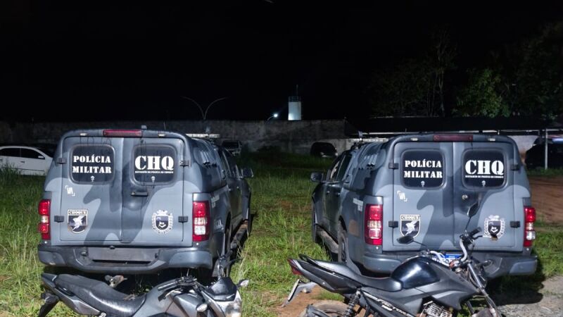 Motocicletas apreendidas durante a ocorrência em Coxim (MS)