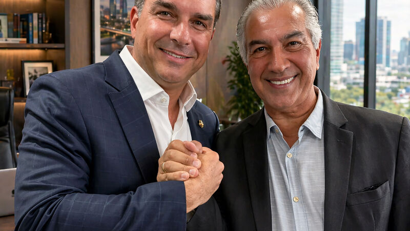 Senador Flávio Bolsonaro e o ex-governador Reinaldo Azambuja