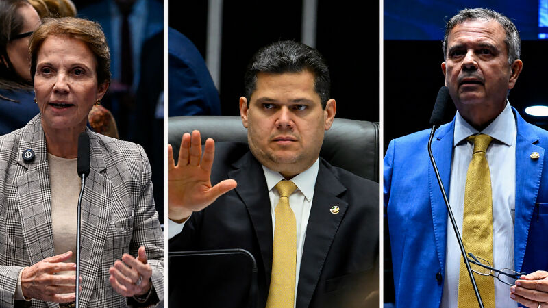 Os senadores Tereza Cristina (PP-MS), Davi Alcolumbre (União Brasil-AP) e Rogério Marinho (PL-RN)