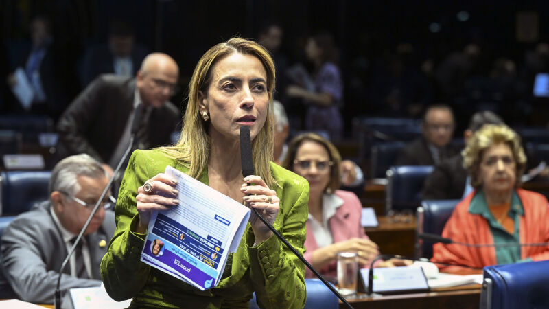 A senadora Soraya Thronicke (PSB), durante pronunciamento no plenário do Senado