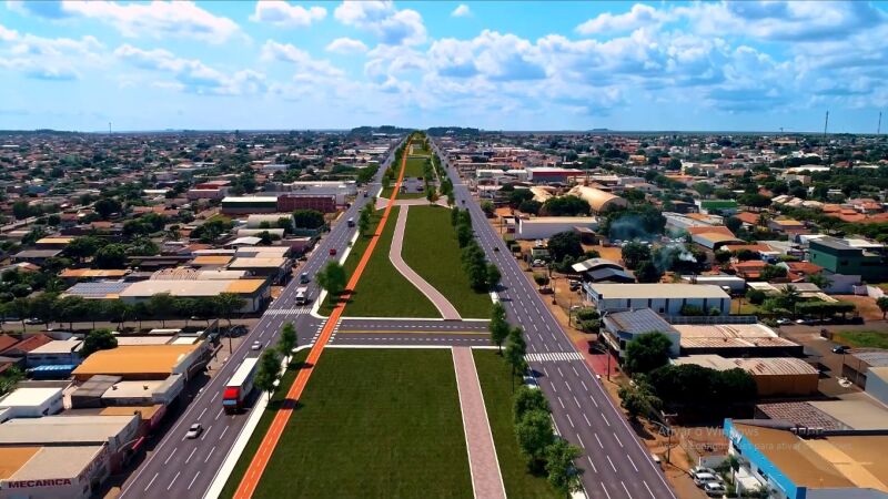 Projeto prevê drenagem, ciclovia, canteiro central e duas pistas de rolamento cortando a cidade de Chapadão do Sul