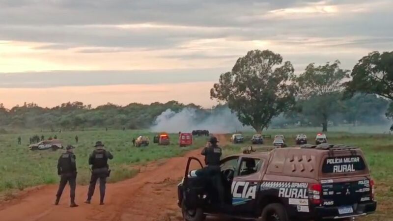 Polícia Militar esteve em Amambai, durante a ocupação da Fazenda Limoeiro, nesta semana