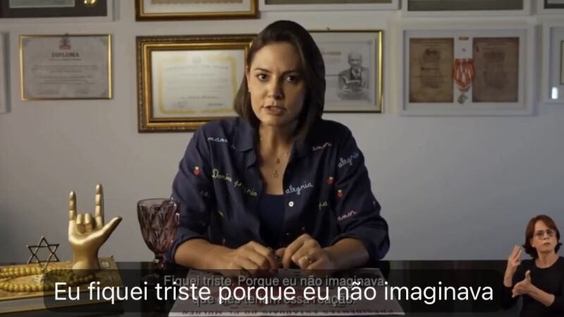 Michelle Bolsonaro em vídeo publicado nas redes sociais
