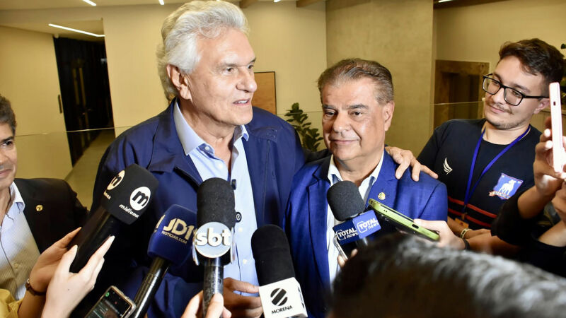 O pré-candidato à Presidência da República pelo PSD, Ronaldo Caiado, e o senador Nelsinho Trad (PSD-MS), pré-candidato à reeleição ao Senado, durante encontro na Capital