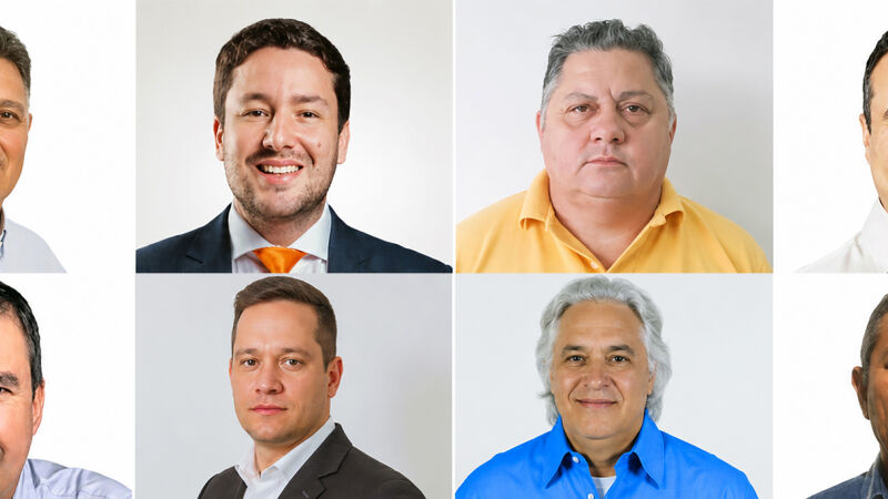 Os candidatos a governador Lucien, Catan, Jeferson, Fábio, Riedel, Renato, Delcídio e Daniel