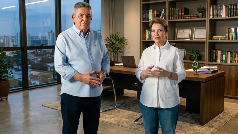 O candidato a deputado estadual Marco Aurélio Santullo com a senadora Tereza Cristina, ambos do PP