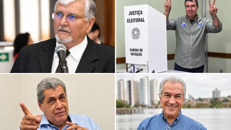 Da esquerda para a direita e de cima para baixo, Zeca do PT, Eduardo Riedel, André Puccinelli e Reinaldo Azambuja: os quatro governadores que comandaram Mato Grosso do Sul desde 1999 venceram nas urnas em 2026.