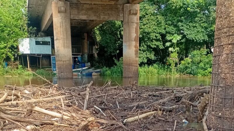 No final da semana passada, a Defesa Civil teve de retirar galhos presos aos pilares da ponte na MS-339
