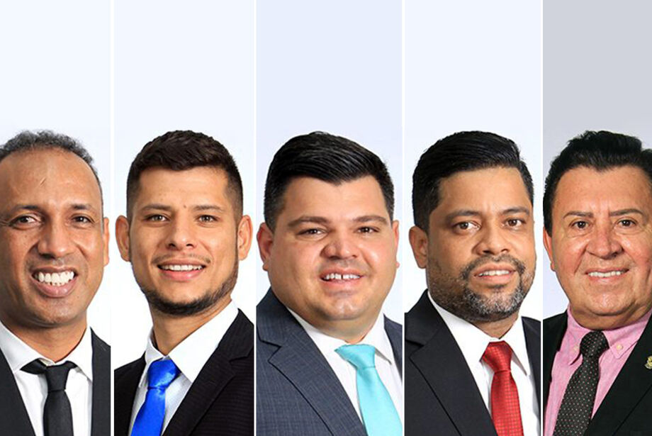 Os vereadores do PSD Junior Coringa, Tiago Vargas, Silvio Pitu, Professor Riverton e Valdir Gomes