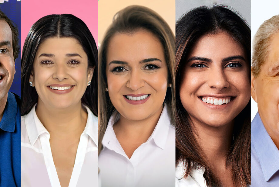 Os pr&eacute;-candidatos Beto Pereira (PSDB), Rose Modesto (Uni&atilde;o Brasil), Adriane Lopes (PP), Camila Jara (PT) e Andr&eacute; Puccinelli (MDB)