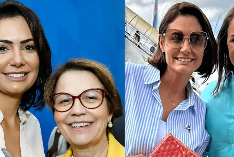 A ex-primeira-dama do Brasil Michelle Bolsonaro, com a senadora Tereza Cristina e com a prefeita de Campo Grande, Adriane Lopes