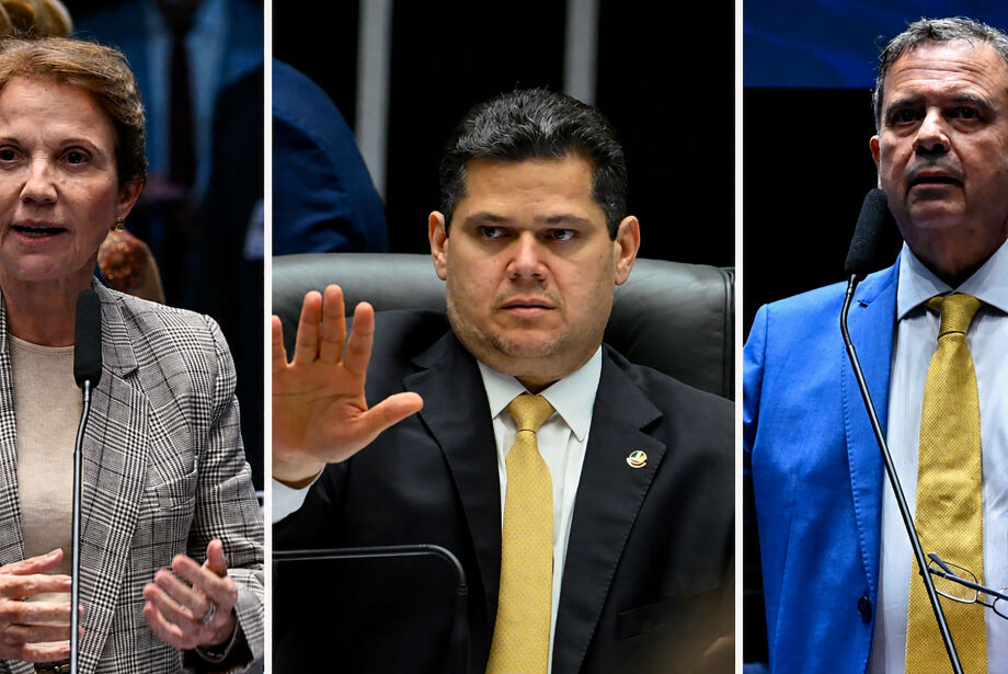 Os senadores Tereza Cristina (PP-MS), Davi Alcolumbre (Uni&atilde;o Brasil-AP) e Rog&eacute;rio Marinho (PL-RN)