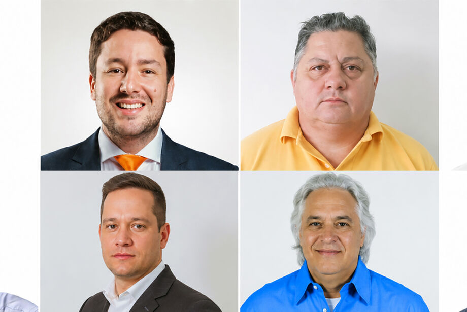 Os candidatos a governador Lucien, Catan, Jeferson, F&aacute;bio, Riedel, Renato, Delc&iacute;dio e Daniel