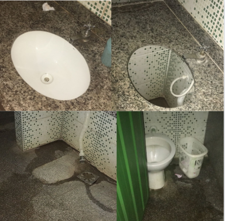 Condi&ccedil;&otilde;es do banheiro feminino da Escola Estadual Jos&eacute; Maria Hugo Rodrigues, na capital