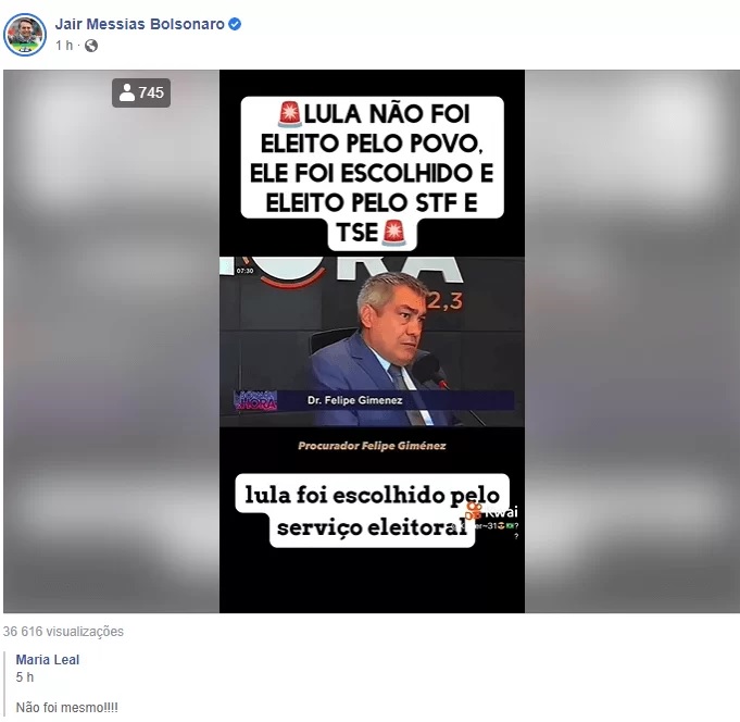 Bolsonaro compartilhou entrevista de procurador de MS, com fake news, e apagou pouco depois