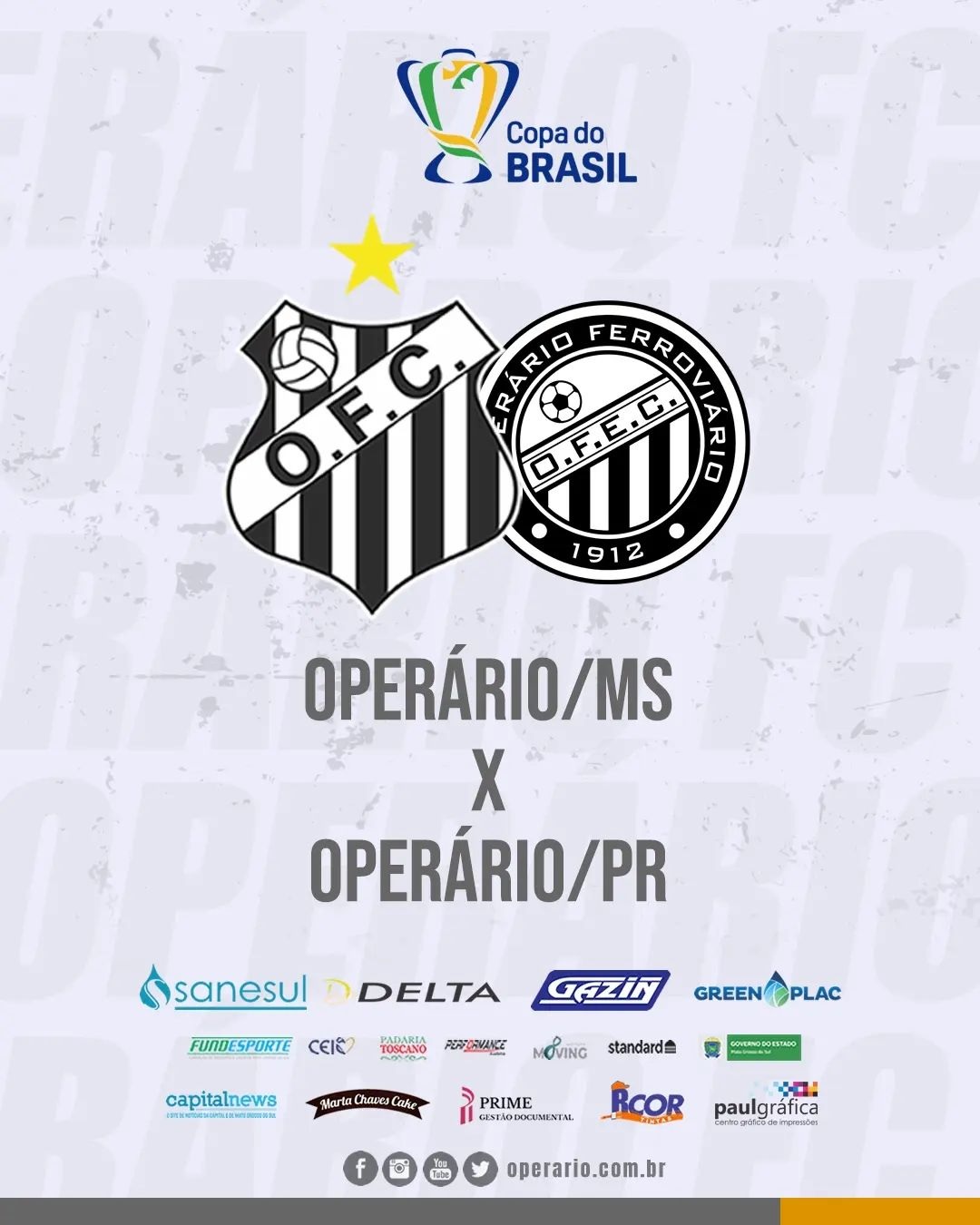 Nas redes sociais o Operário Futebol Clube confirmou o confronto na Copa do Brasil contra o Operário/PR