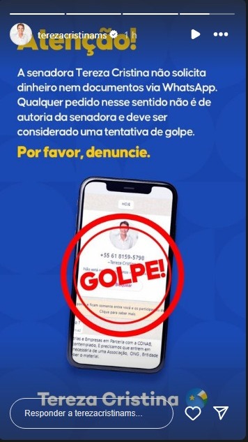 Perfil pedia dinheiro e documentos &agrave; contatos da Senadora