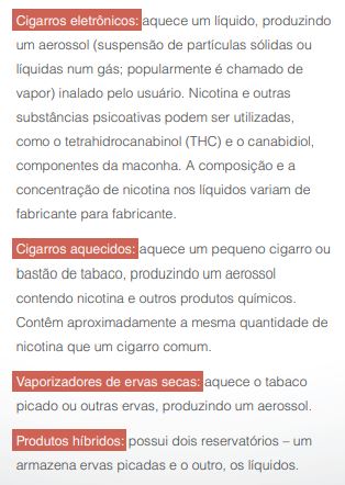 Tipos de Dispositivos Eletrônicos Para Fumar (DEFS)