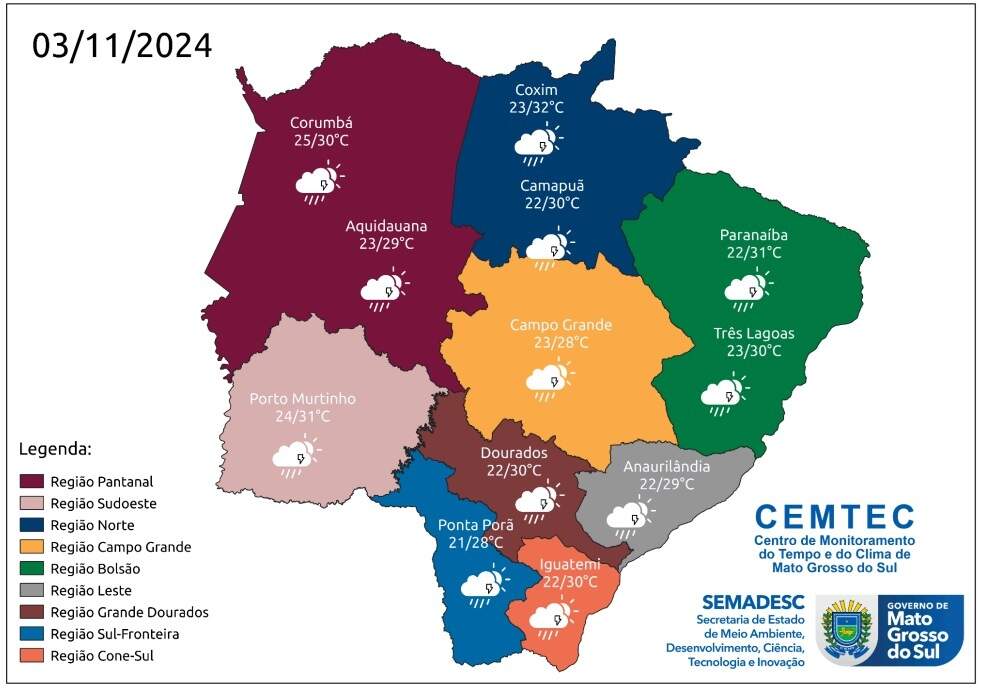 Confira as mínimas e máximas no mapa