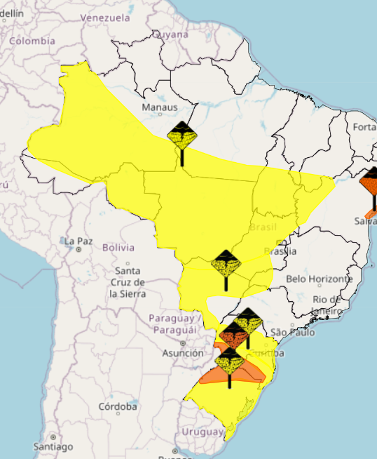 Chuva e vento devem atingir boa parte do estado