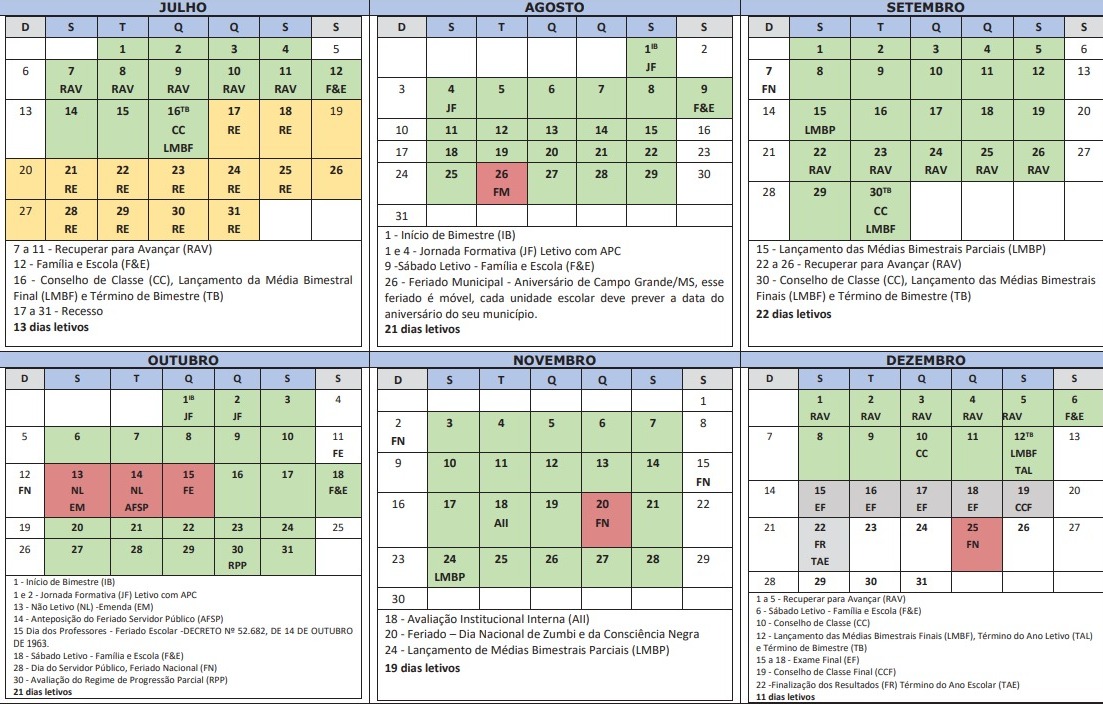 Em 2025, o calendário escolar reserva pelo menos quatro sábados letivos