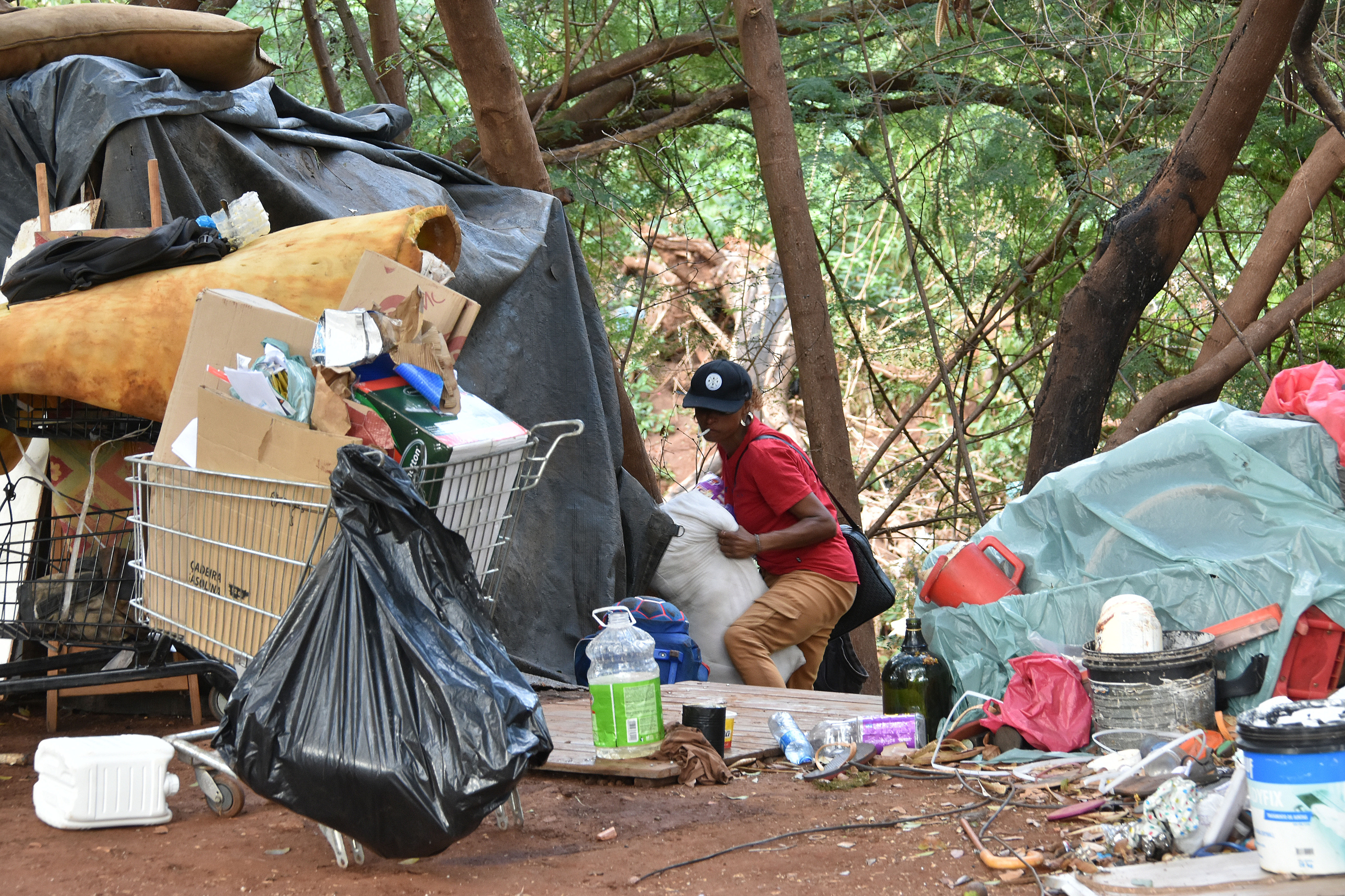 Viviane toma conta do barraco enquanto amigo coleta recicl&aacute;veis 