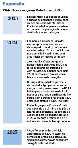 Citricultura avança e MS caminha para 30 mil hectares de laranjais Citricultura avança e MS caminha para 30 mil hectares de laranjais