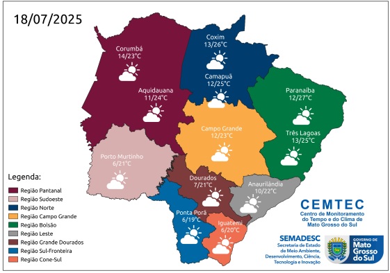 Nova frente fria chega e mínima deve ser de 5°C em MS nesta semana Nova frente fria chega e mínima deve ser de 5°C em MS nesta semana