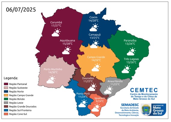 Previsão do tempo em MS para este domingo (6)