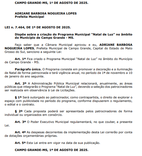 Lei aprovada pela prefeita Adriane Lopes