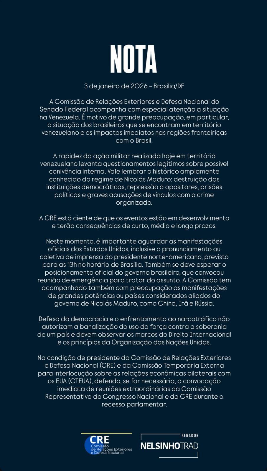 O parlamentar destacou que o momento exige aten&ccedil;&atilde;o redobrada do Congresso Nacional