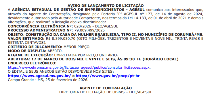 Fachada da Casa da Mulher Brasileira em Campo Grande