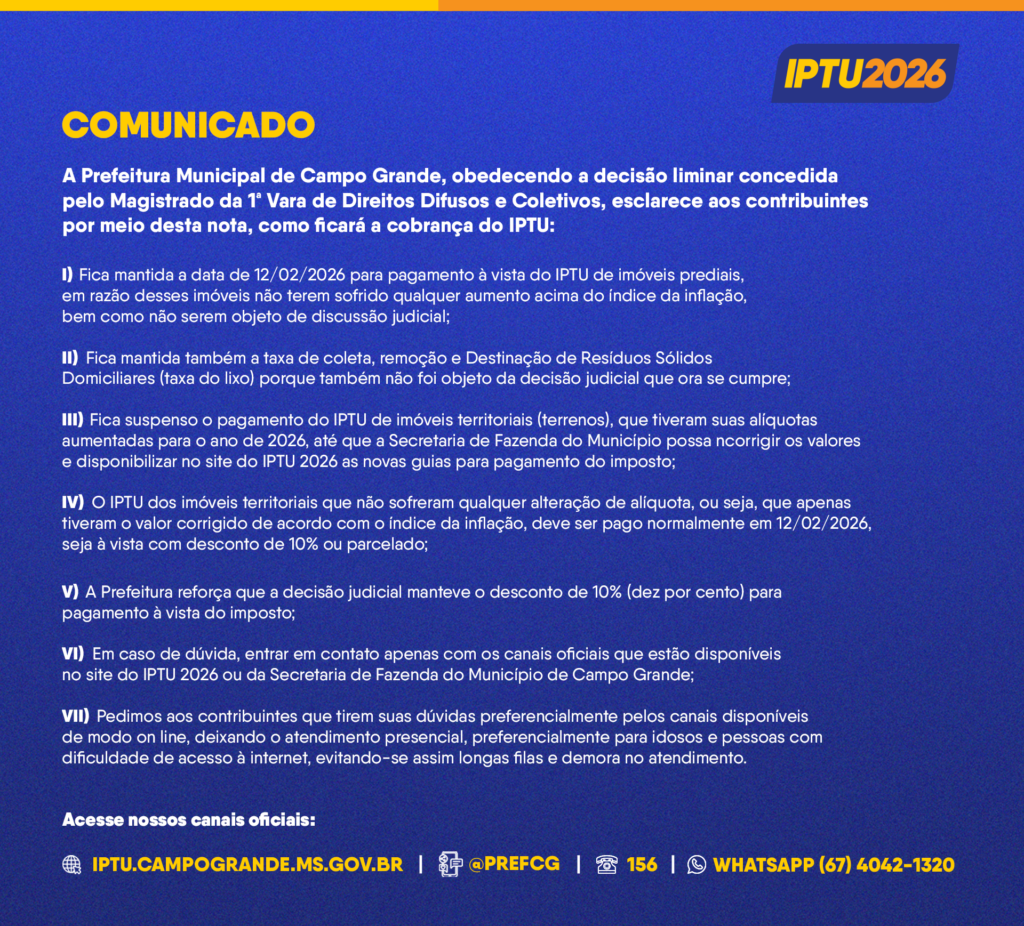 Secretarias municipais da Fazenda e de Governo e Rela&ccedil;&otilde;es Institucionais (Sefaz e Segov) e Procuradoria Geral do Munic&iacute;pio (PGM) apresentaram nota tirando d&uacute;vidas sobre IPTU