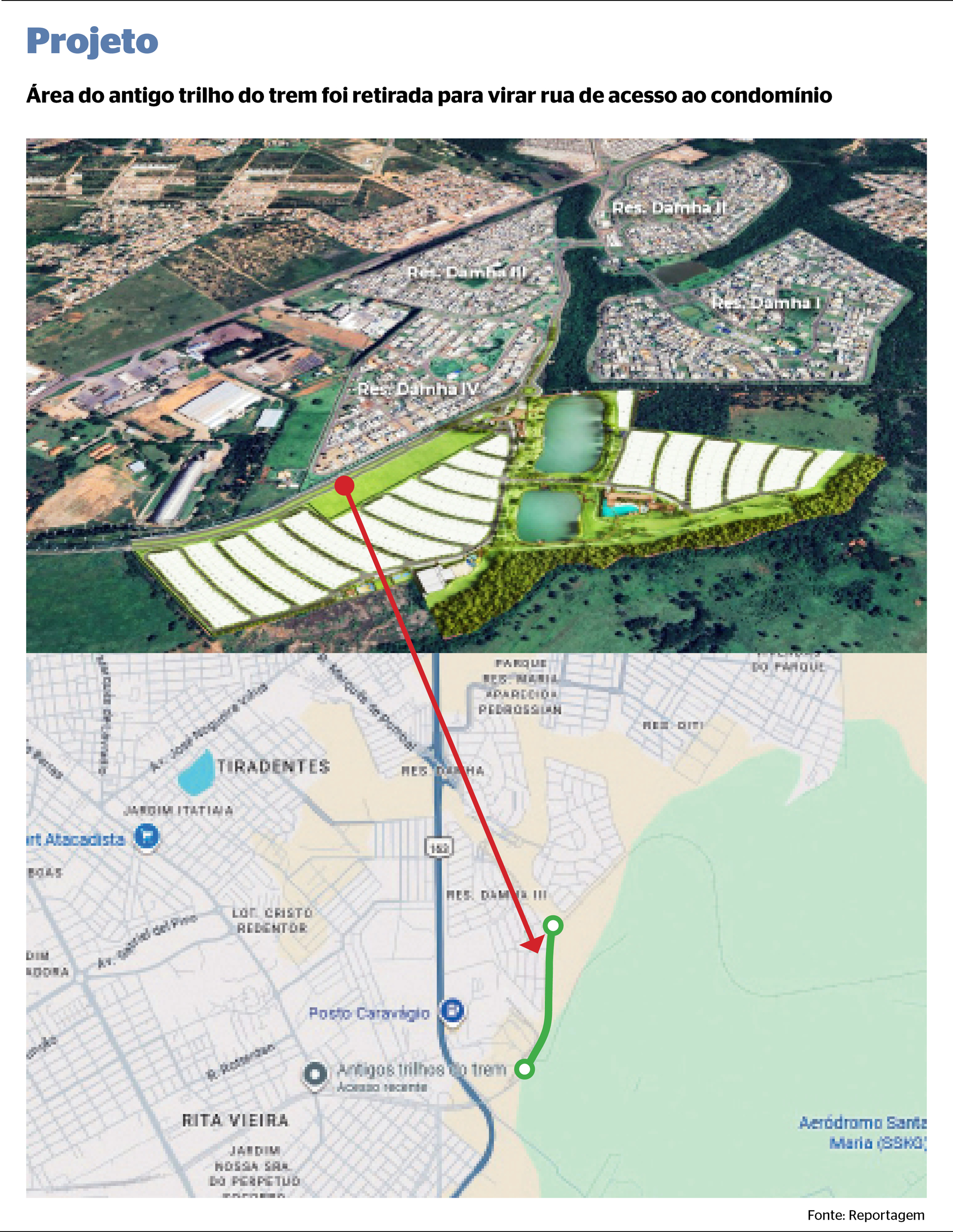 Para fazer acesso, condom&iacute;nio de luxo teria retirado aterro por onde passava a linha f&eacute;rrea; estrada passa por dentro de &aacute;rea da Uni&atilde;o