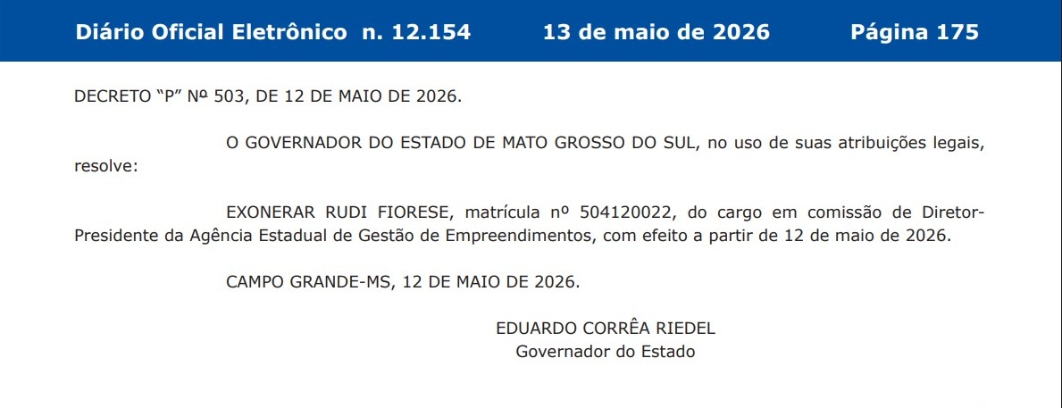 Rudi Fiorese autou junto ao Governo do Estado de Mato Grosso do Sul pelo menos desde abril de 2023