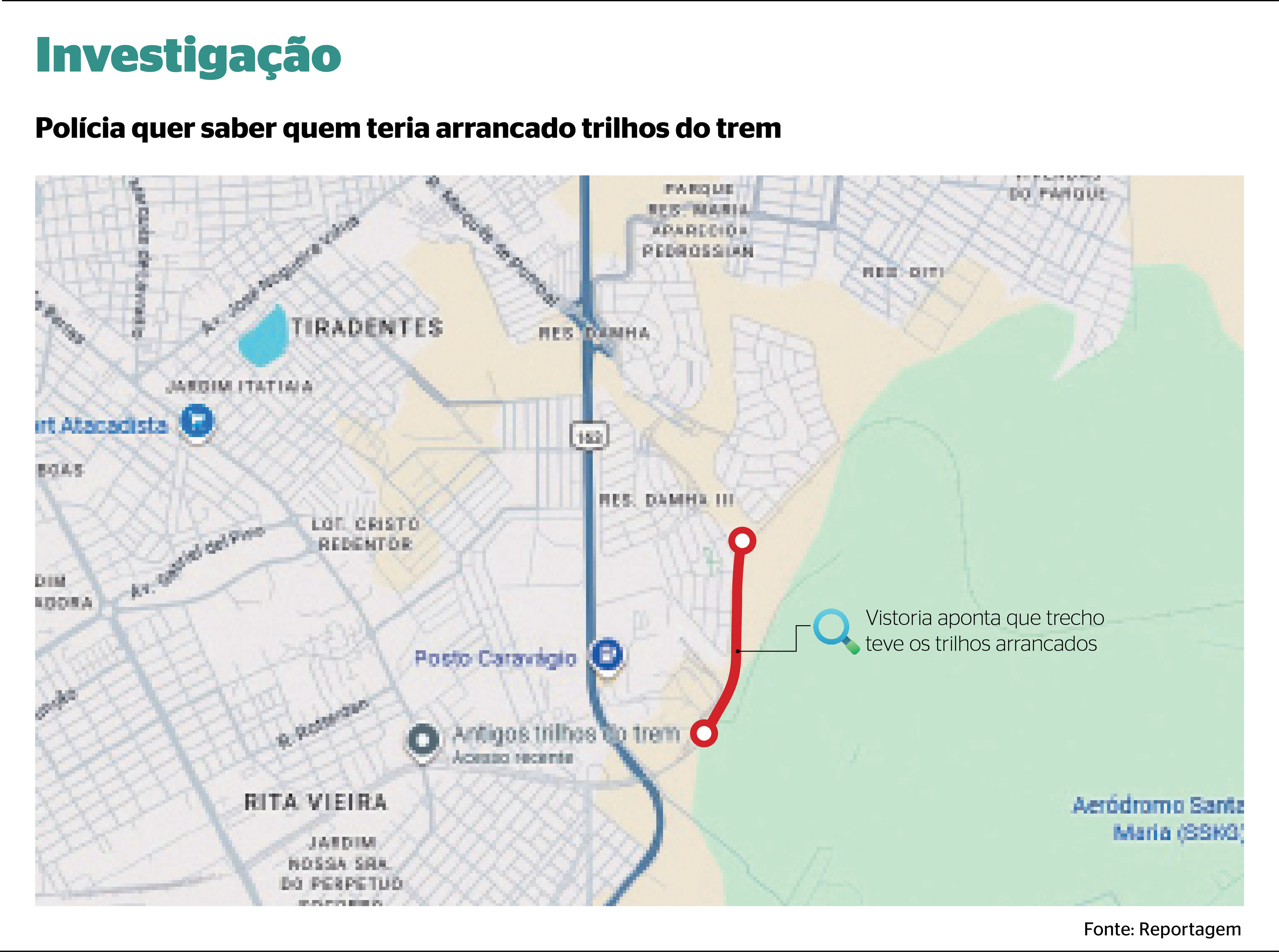 Reportagem flagrou trechos dos trilhos da antiga ferrovia retirados e jogados em matagal