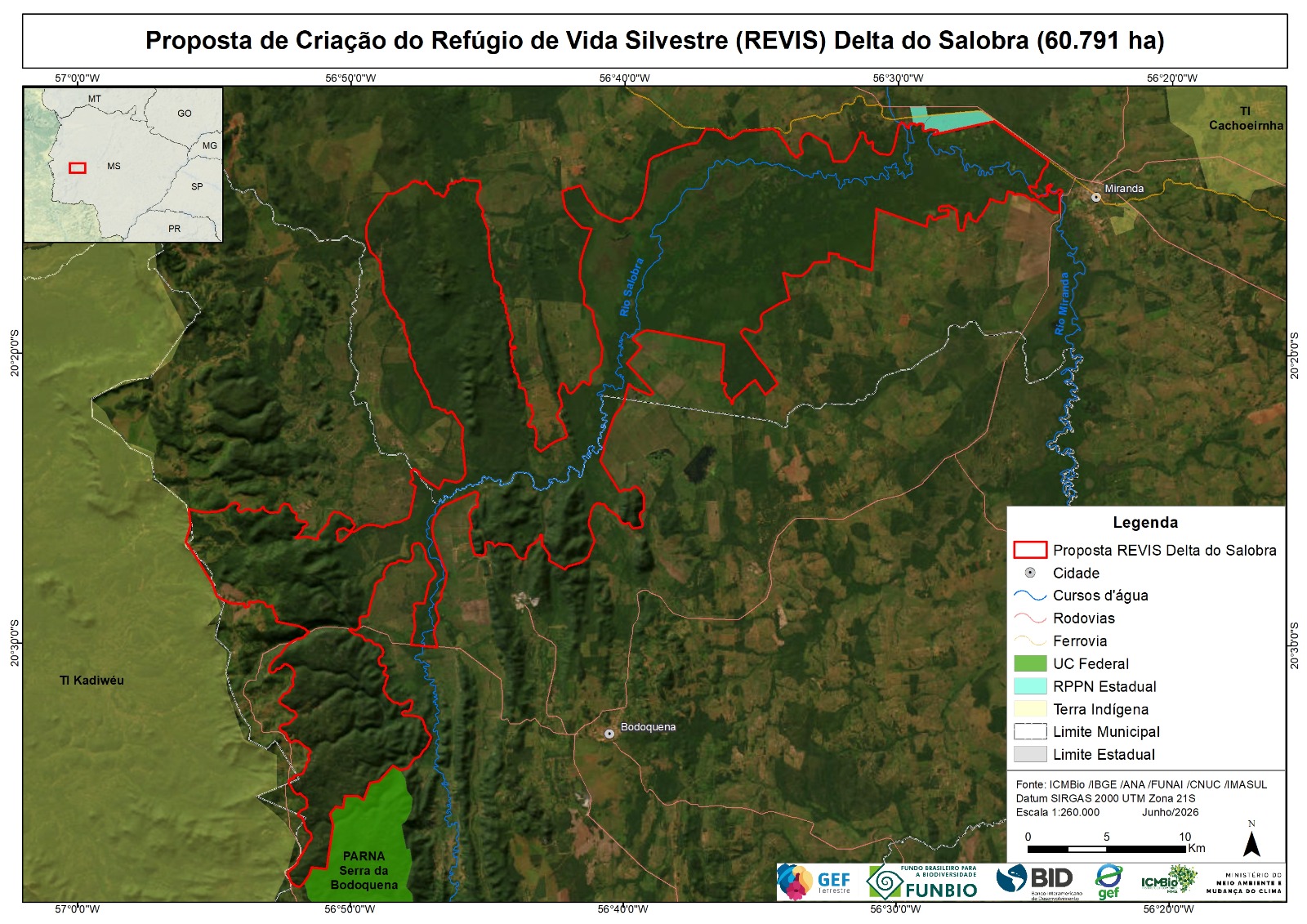 Proposta do ICMBio prev&ecirc; cria&ccedil;&atilde;o do Ref&uacute;gio de Vida Silvestre Delta do Salobra em &aacute;rea de 60,7 mil hectares na regi&atilde;o da Serra da Bodoquena e do Pantanal
